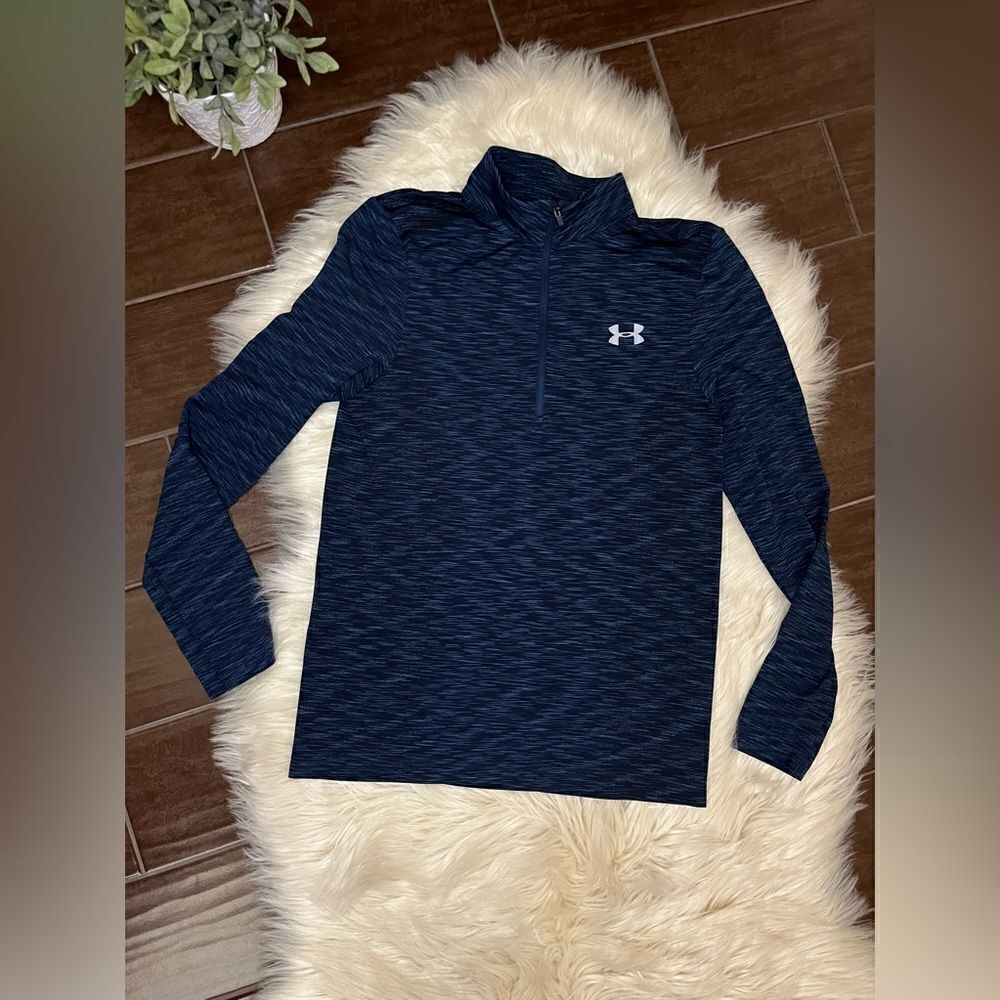 Under Armour heathered navy blue fitted heatgear longsleeved shirt sz small